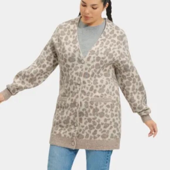 NWT UGG Tomara Oversized Cardigan Animal Print Sz M - Picture 1 of 9